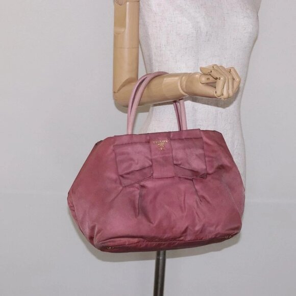 PRADA Hand Bag Nylon Pink Gold Auth - Picture 1 of 16